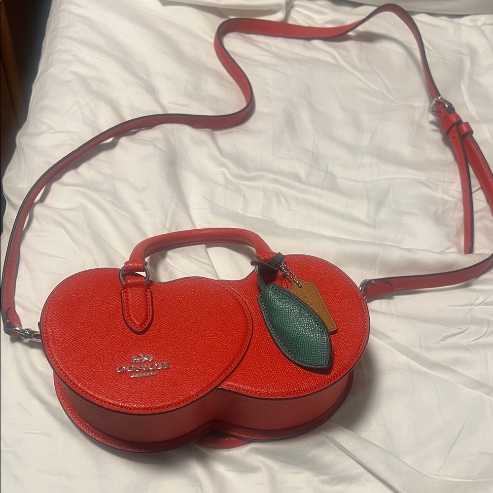 Coach Red Heart Crossbody Bag with Leaf Charm